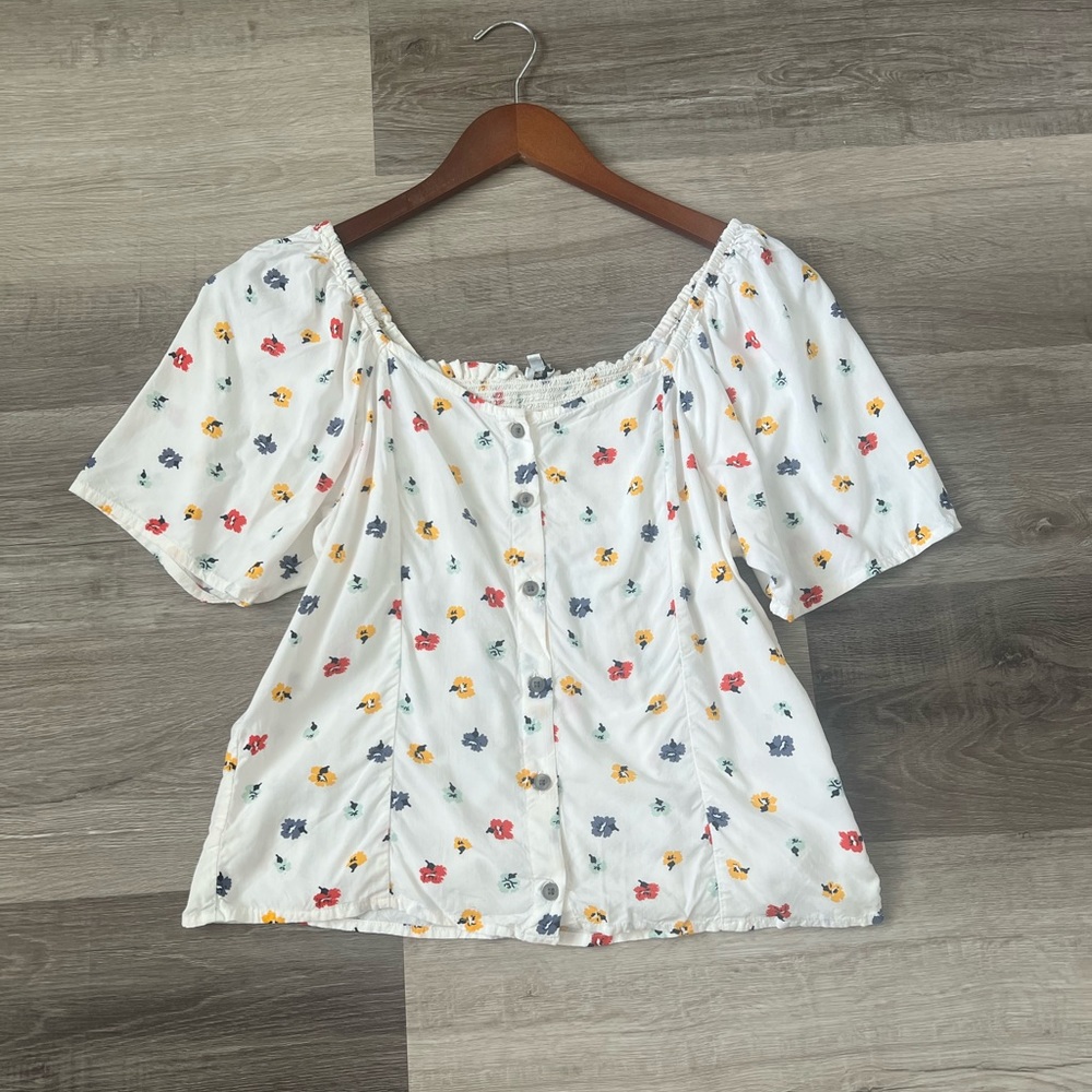 Madewell confetti floral smocked back top large